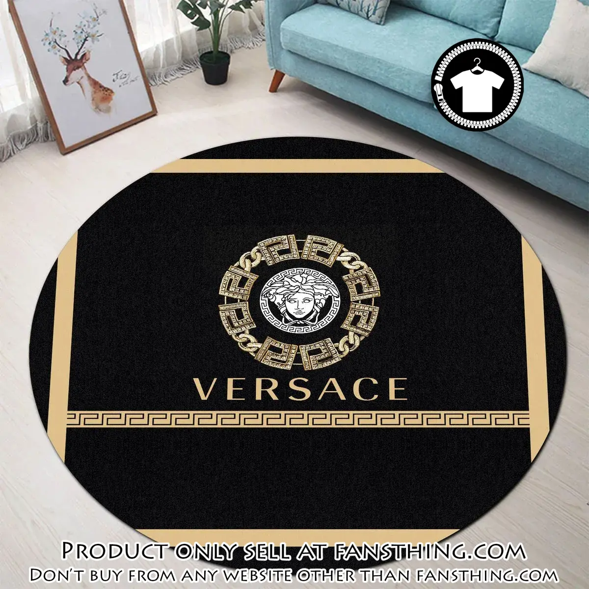 Versace medusa golden pattern black luxury brand fashion round rug carpet home decor special gift fst5556638